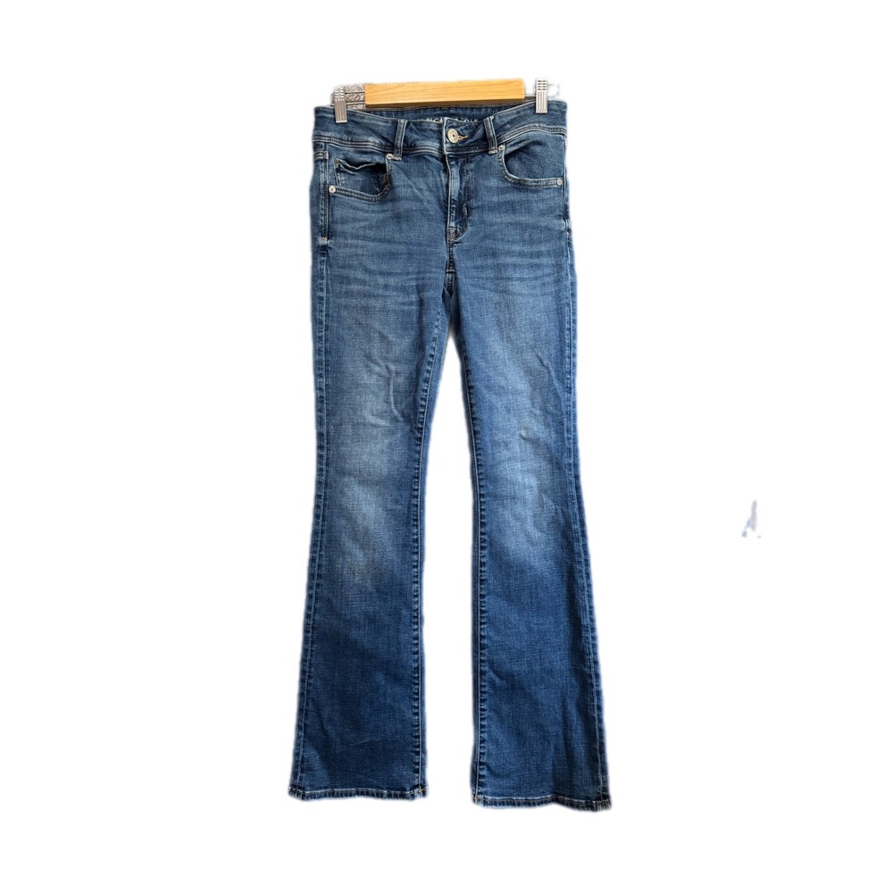 American Eagle Kick Boot Jeans Women 6 Blue Excellent Super Stretch Flare‎ Leg
